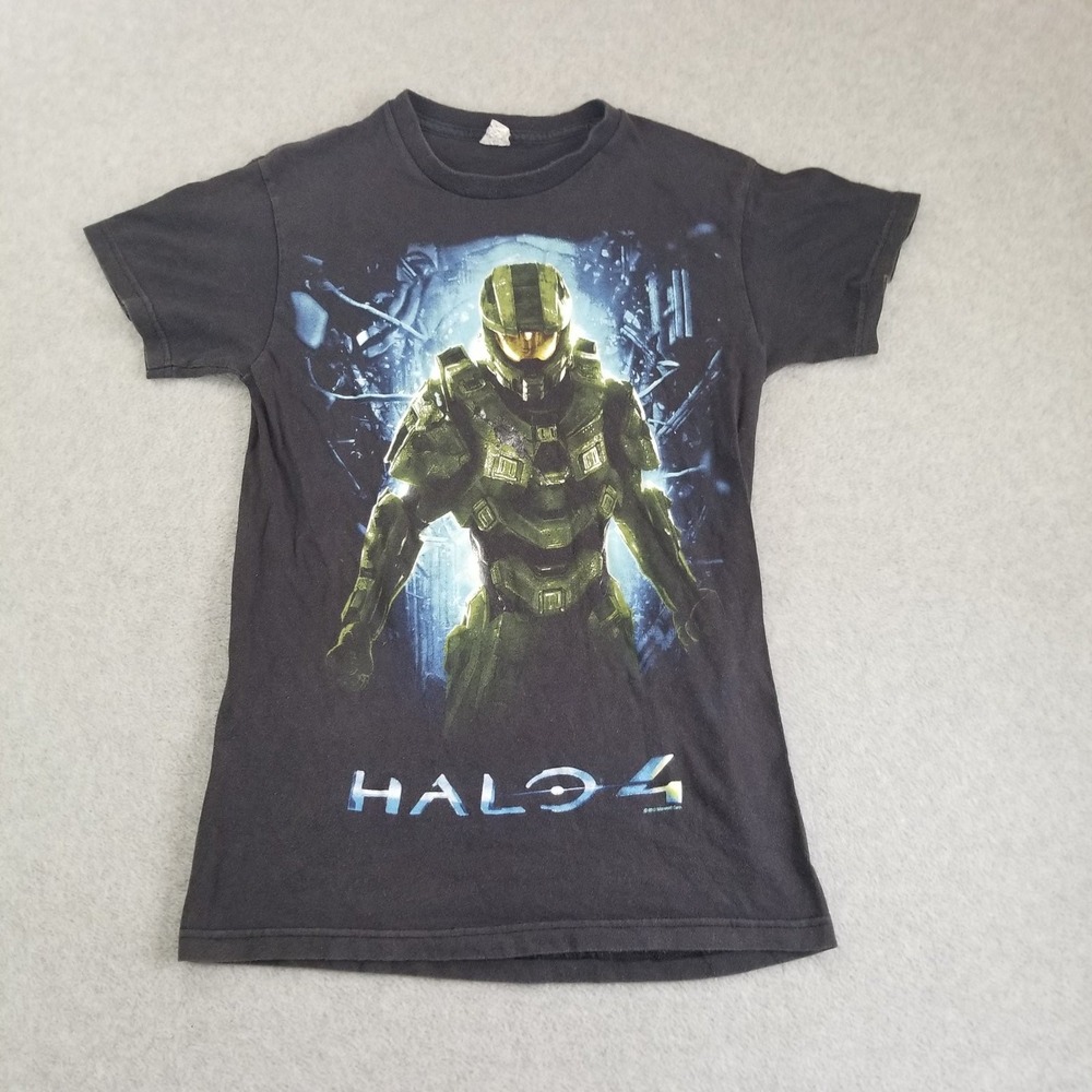 Halo 4 Shirt Boys Small Black Video Game Master Chief Graphic Tee Y2K Delta